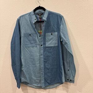 Houston white indigo color‎ blocked long sleeve women shirt size small